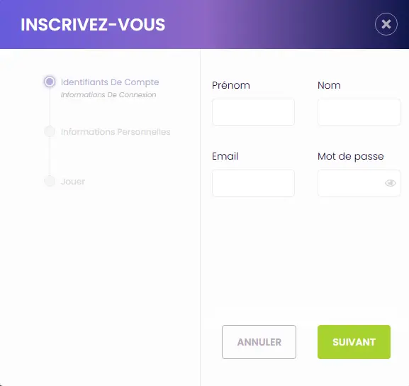 Étapes d'inscription sur Madnix Casino